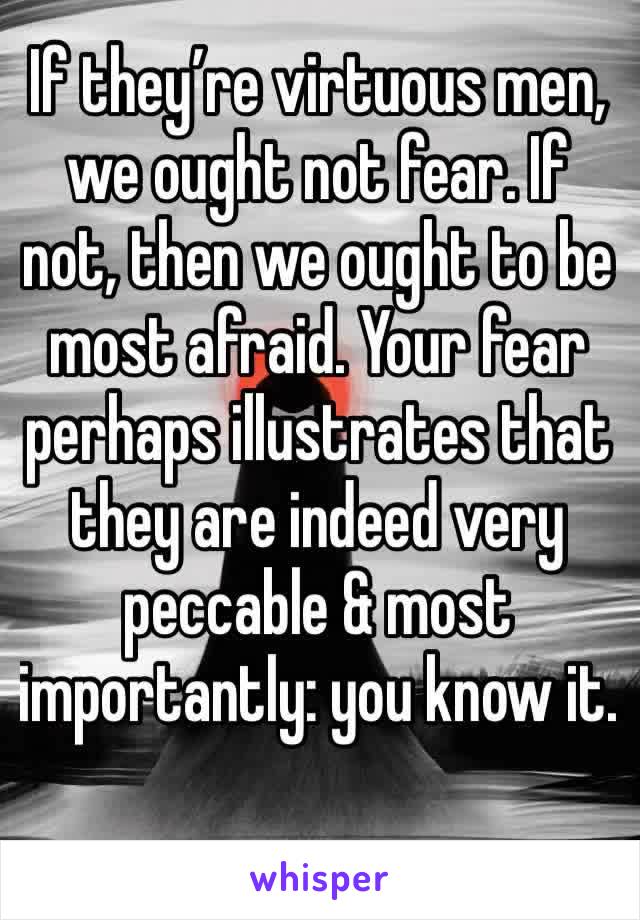 If they’re virtuous men, we ought not fear. If not, then we ought to be most afraid. Your fear perhaps illustrates that they are indeed very peccable & most importantly: you know it.