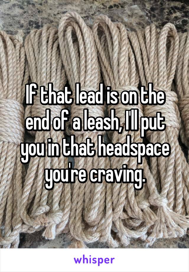 If that lead is on the end of a leash, I'll put you in that headspace you're craving.