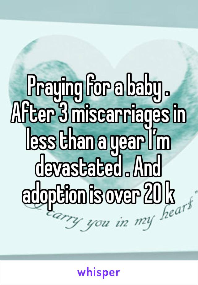 Praying for a baby . After 3 miscarriages in less than a year I’m devastated . And adoption is over 20 k 