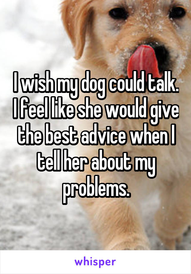 I wish my dog could talk. I feel like she would give the best advice when I tell her about my problems.
