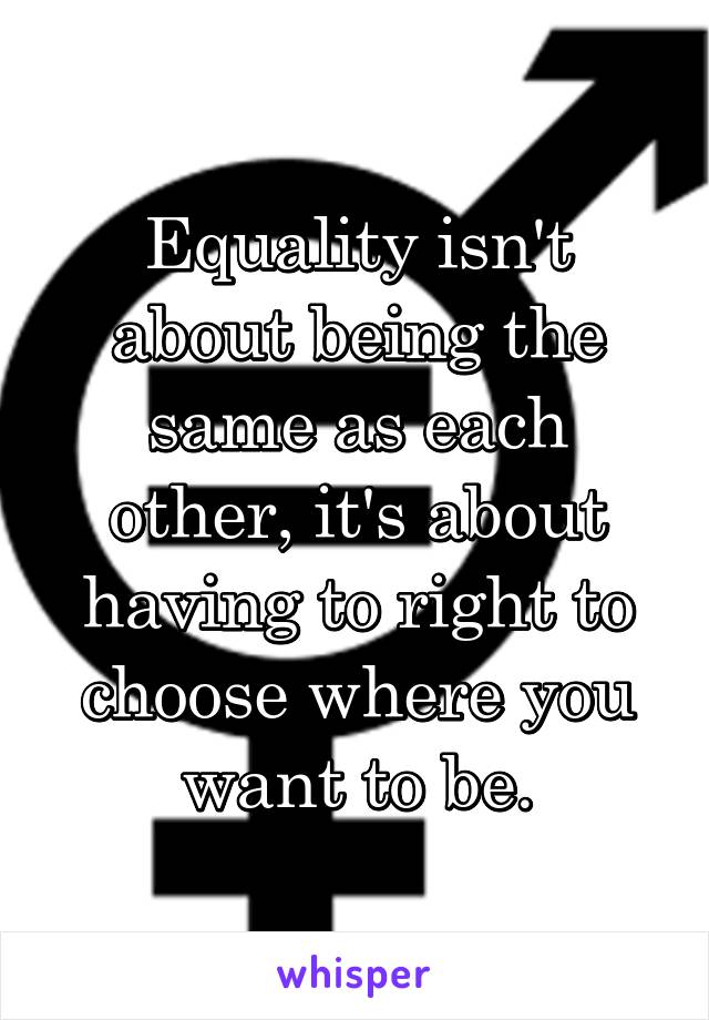 Equality isn't about being the same as each other, it's about having to right to choose where you want to be.