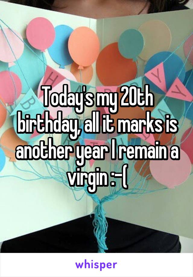 Today's my 20th birthday, all it marks is another year I remain a virgin :-(