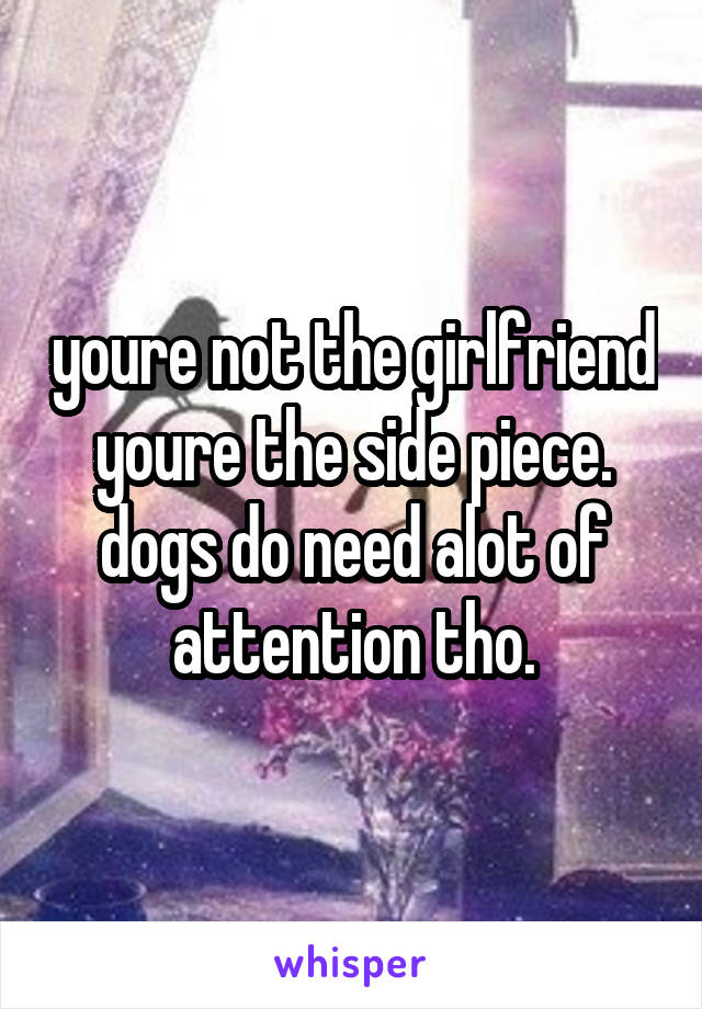 youre not the girlfriend youre the side piece. dogs do need alot of attention tho.