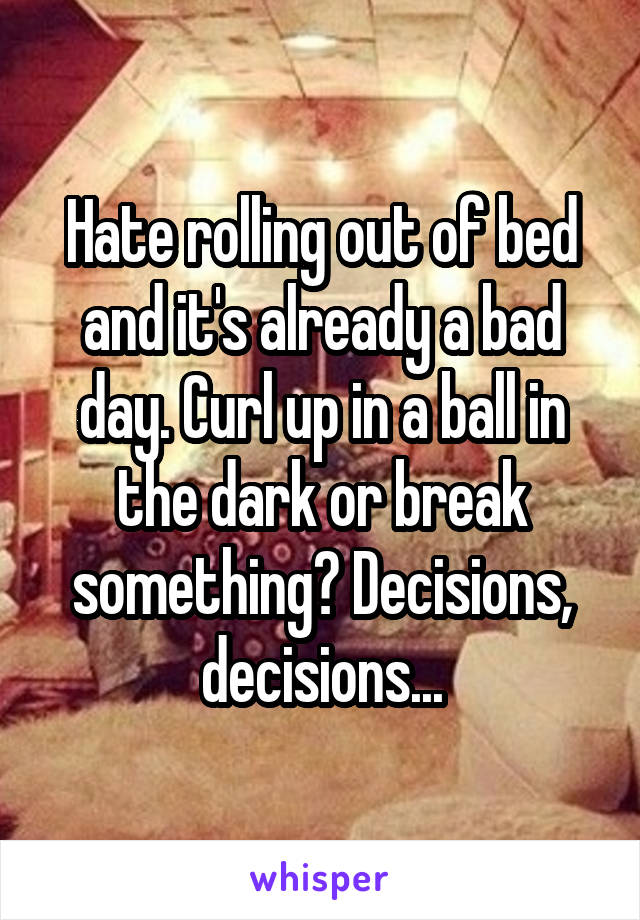 Hate rolling out of bed and it's already a bad day. Curl up in a ball in the dark or break something? Decisions, decisions...