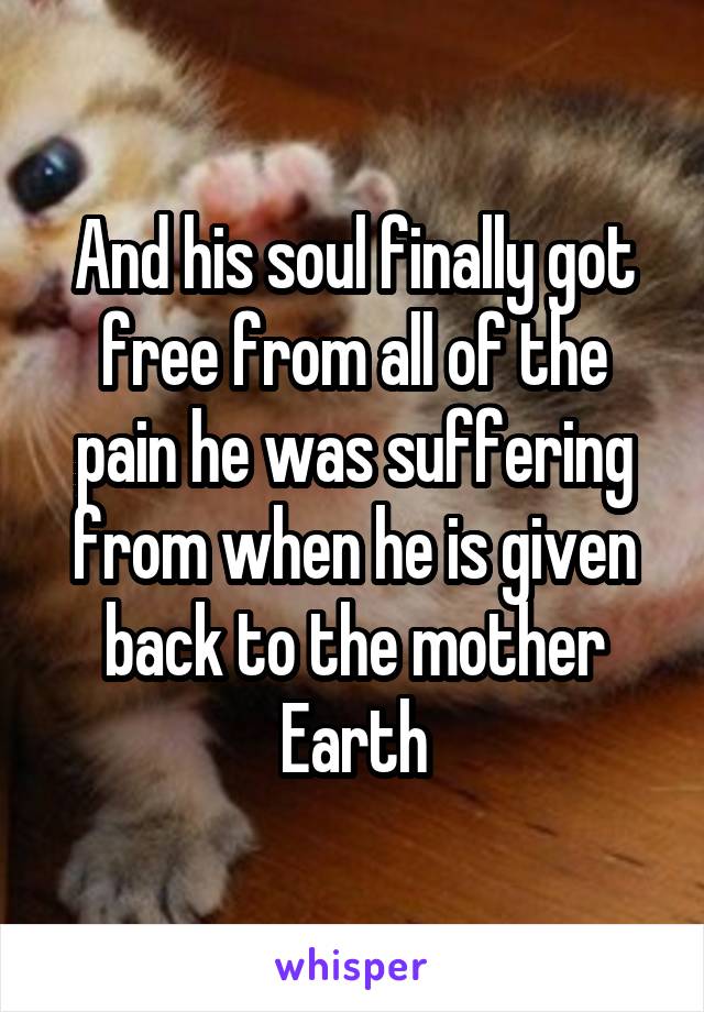 And his soul finally got free from all of the pain he was suffering from when he is given back to the mother Earth