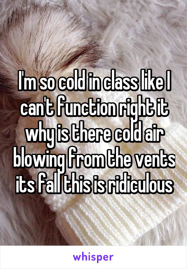 I'm so cold in class like I can't function right it why is there cold air blowing from the vents its fall this is ridiculous