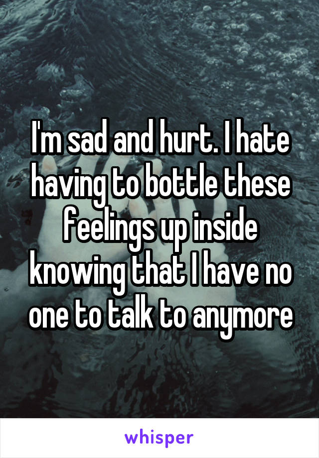 I'm sad and hurt. I hate having to bottle these feelings up inside knowing that I have no one to talk to anymore