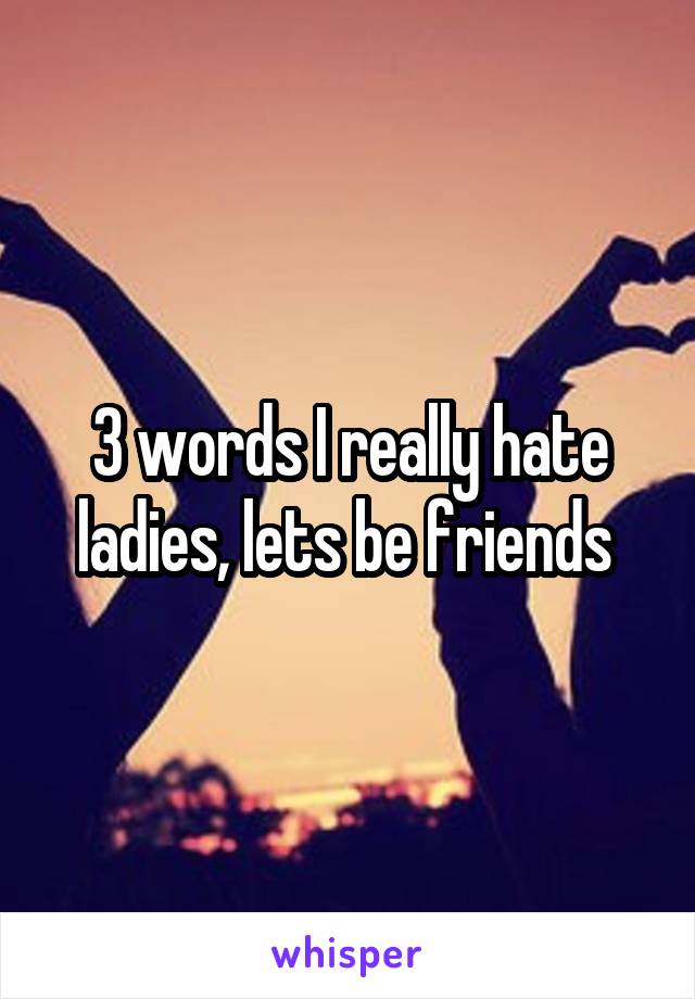 3 words I really hate ladies, lets be friends 