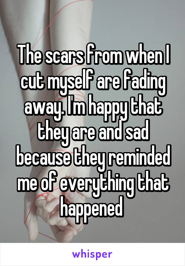 The scars from when I cut myself are fading away. I'm happy that they are and sad because they reminded me of everything that happened 