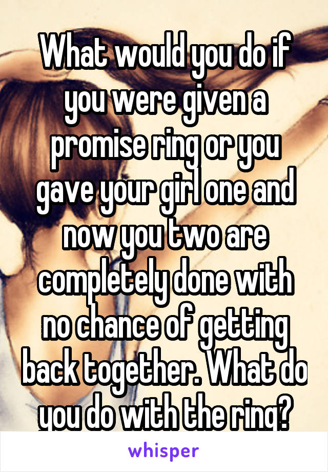 What would you do if you were given a promise ring or you gave your girl one and now you two are completely done with no chance of getting back together. What do you do with the ring?