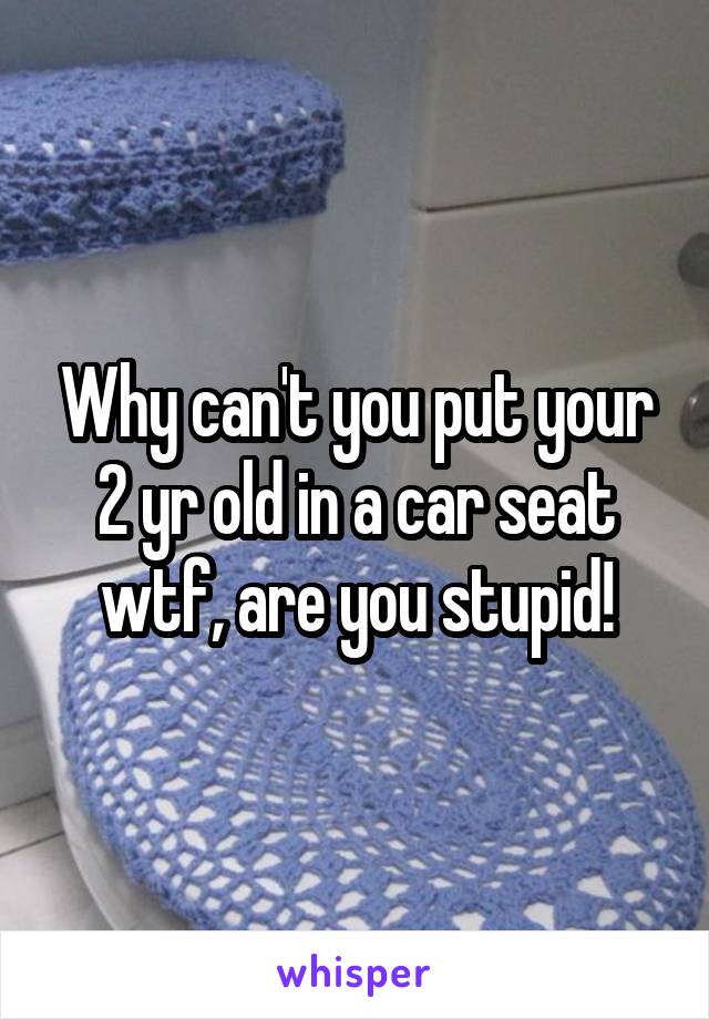 Why can't you put your 2 yr old in a car seat wtf, are you stupid!