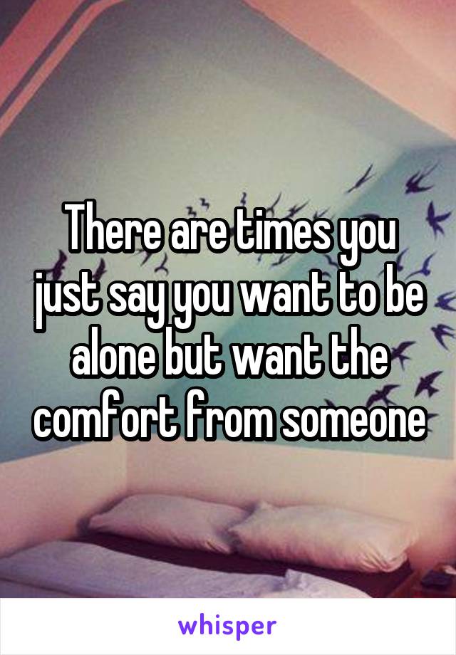 There are times you just say you want to be alone but want the comfort from someone