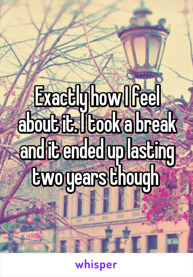 Exactly how I feel about it. I took a break and it ended up lasting two years though 