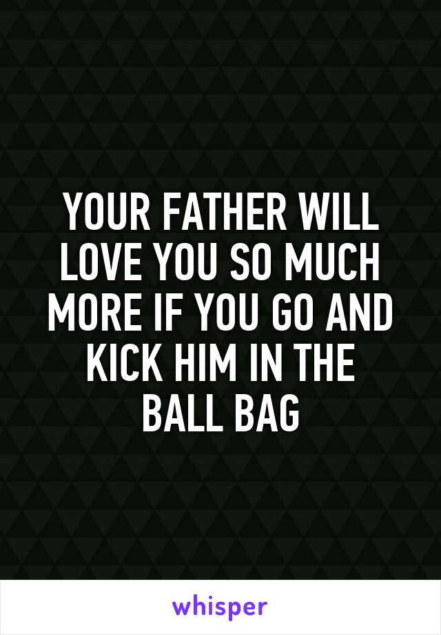 YOUR FATHER WILL LOVE YOU SO MUCH MORE IF YOU GO AND KICK HIM IN THE
BALL BAG