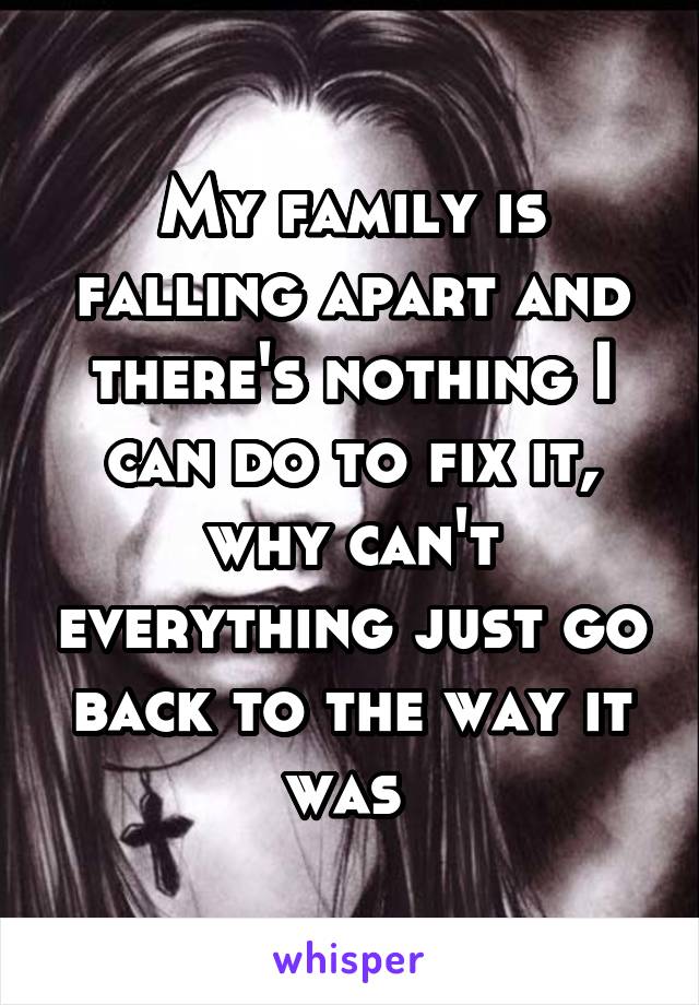 My family is falling apart and there's nothing I can do to fix it, why can't everything just go back to the way it was 