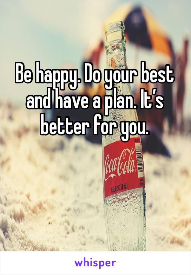 Be happy. Do your best and have a plan. It’s better for you. 
