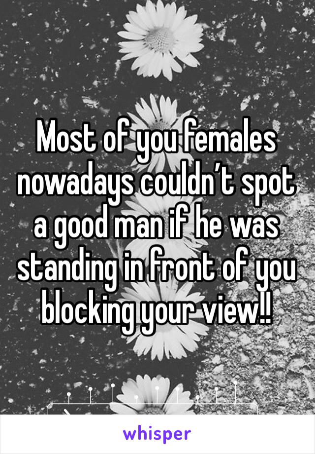 Most of you females nowadays couldn’t spot a good man if he was standing in front of you blocking your view!! 