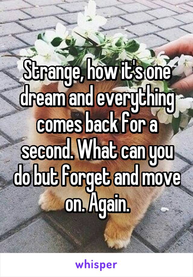Strange, how it's one dream and everything comes back for a second. What can you do but forget and move on. Again.