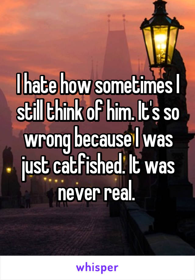 I hate how sometimes I still think of him. It's so wrong because I was just catfished. It was never real. 