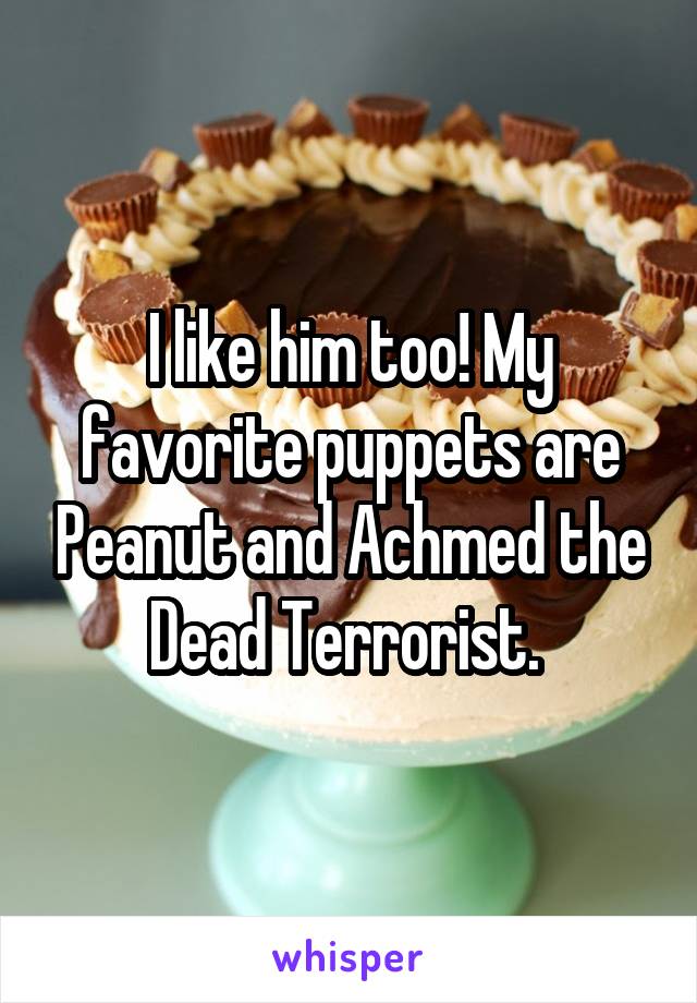 I like him too! My favorite puppets are Peanut and Achmed the Dead Terrorist. 
