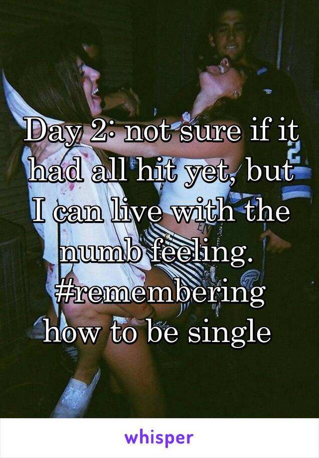 Day 2: not sure if it had all hit yet, but I can live with the numb feeling. 
#remembering how to be single 