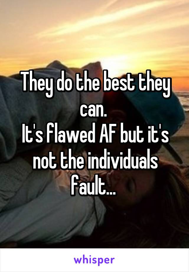 They do the best they can. 
It's flawed AF but it's not the individuals fault... 