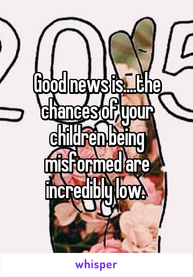 Good news is....the chances of your children being misformed are incredibly low. 