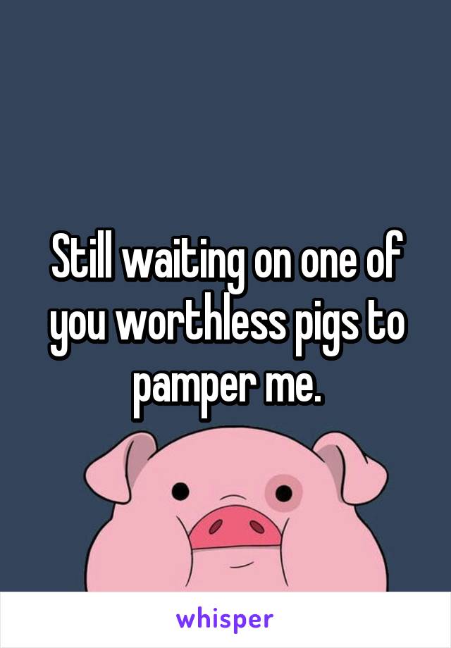 Still waiting on one of you worthless pigs to pamper me.