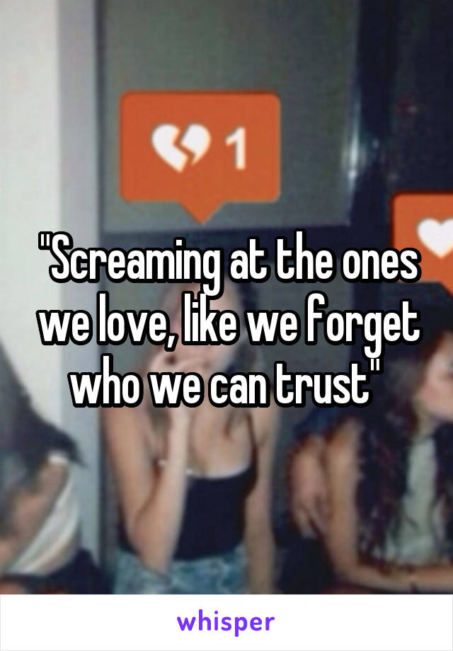 "Screaming at the ones we love, like we forget who we can trust" 