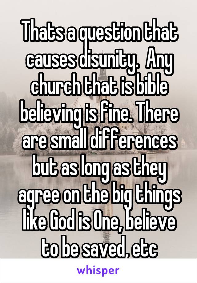Thats a question that causes disunity.  Any church that is bible believing is fine. There are small differences but as long as they agree on the big things like God is One, believe to be saved, etc
