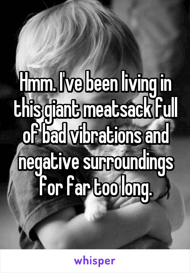Hmm. I've been living in this giant meatsack full of bad vibrations and negative surroundings for far too long.