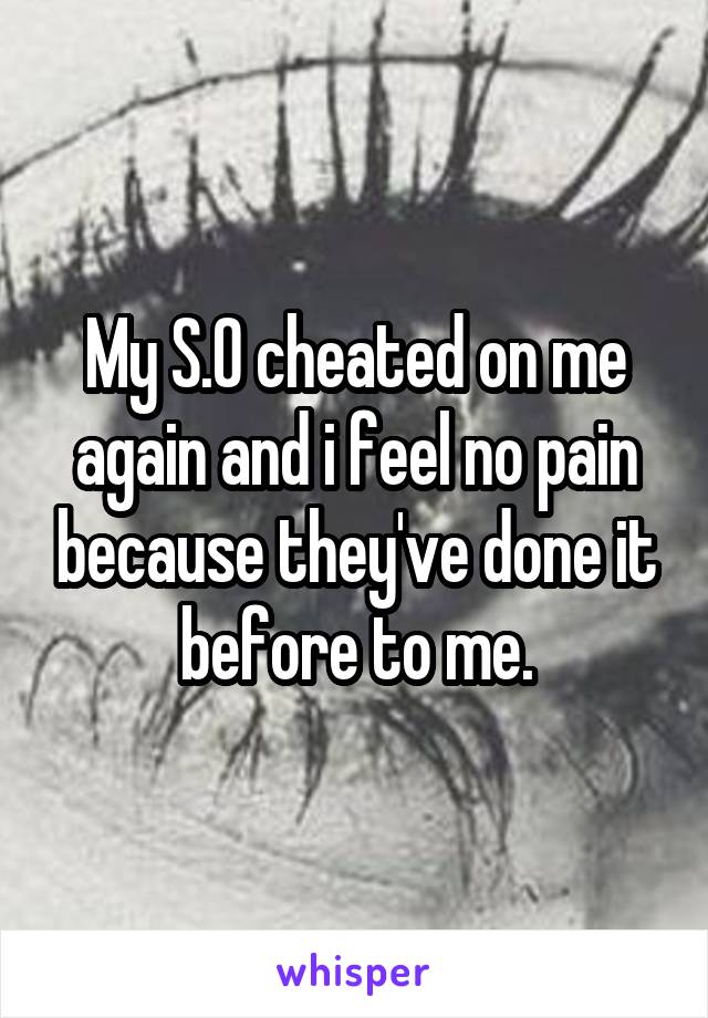 My S.O cheated on me again and i feel no pain because they've done it before to me.