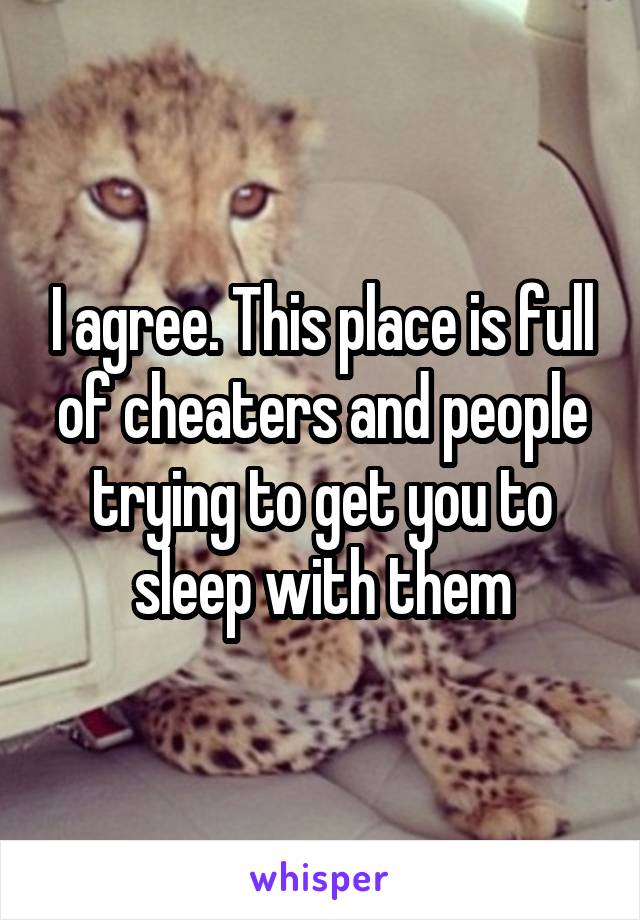 I agree. This place is full of cheaters and people trying to get you to sleep with them