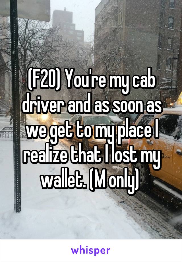 (F20) You're my cab driver and as soon as we get to my place I realize that I lost my wallet. (M only) 