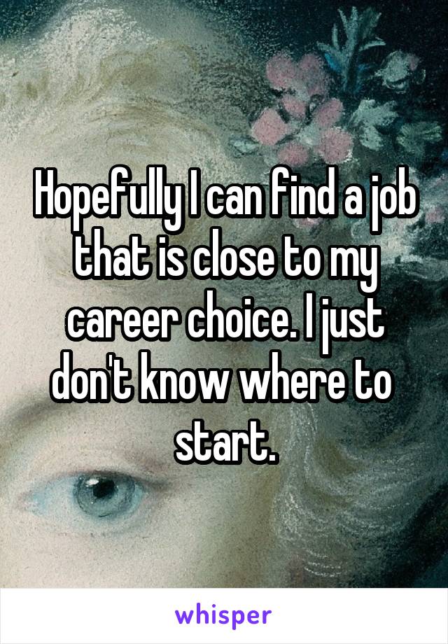 Hopefully I can find a job that is close to my career choice. I just don't know where to  start.