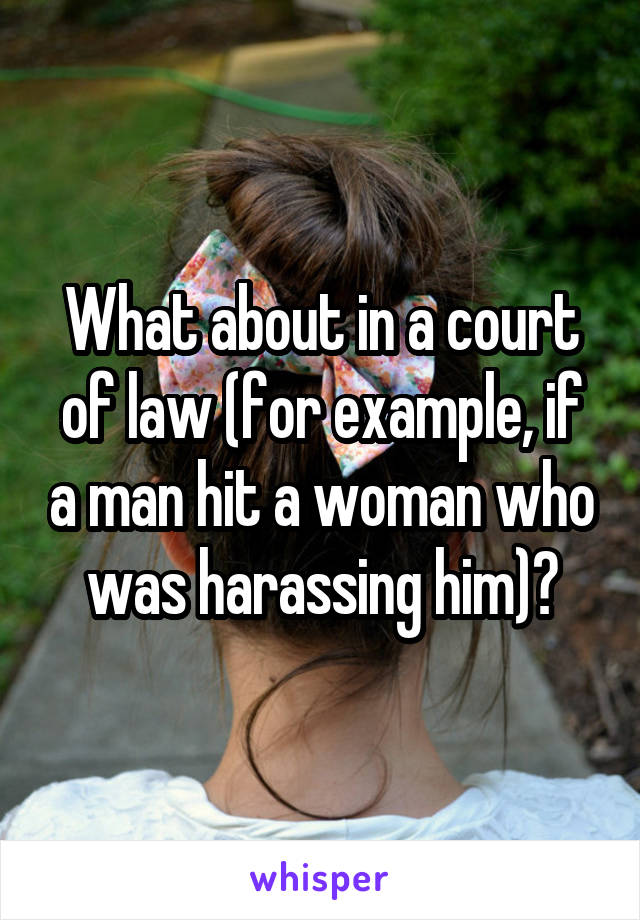 What about in a court of law (for example, if a man hit a woman who was harassing him)?