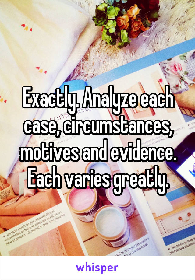 Exactly. Analyze each case, circumstances, motives and evidence. Each varies greatly.
