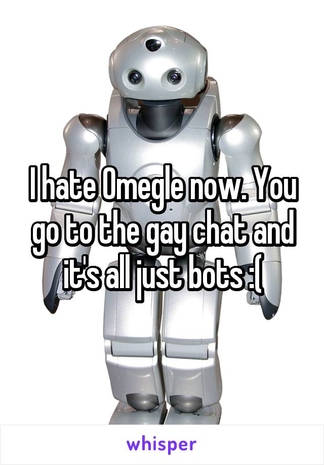I hate Omegle now. You go to the gay chat and it's all just bots :(