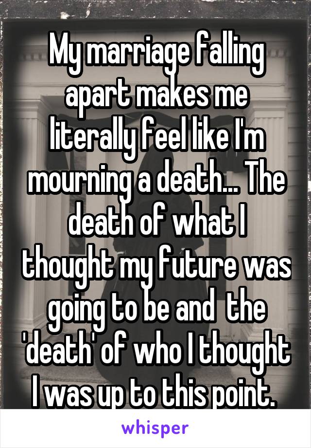 My marriage falling apart makes me literally feel like I'm mourning a death... The death of what I thought my future was going to be and  the 'death' of who I thought I was up to this point. 