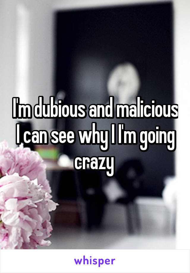 I'm dubious and malicious I can see why I I'm going crazy 
