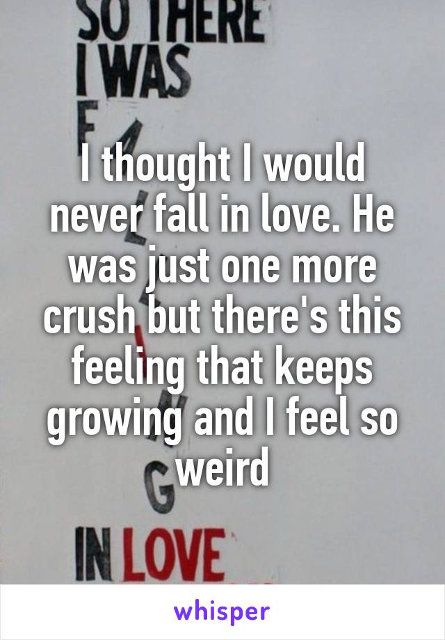 I thought I would never fall in love. He was just one more crush but there's this feeling that keeps growing and I feel so weird