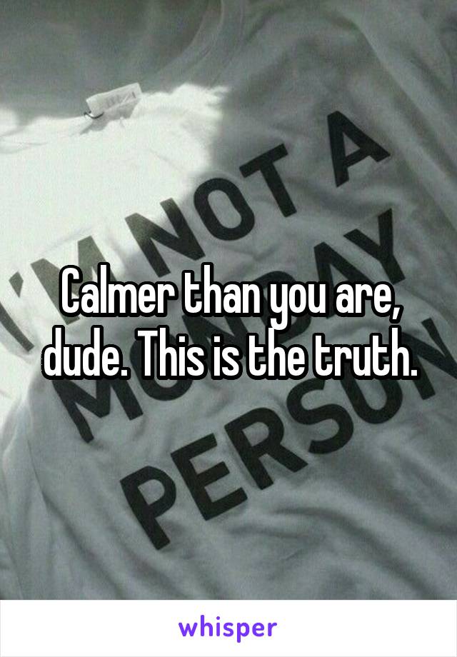 Calmer than you are, dude. This is the truth.