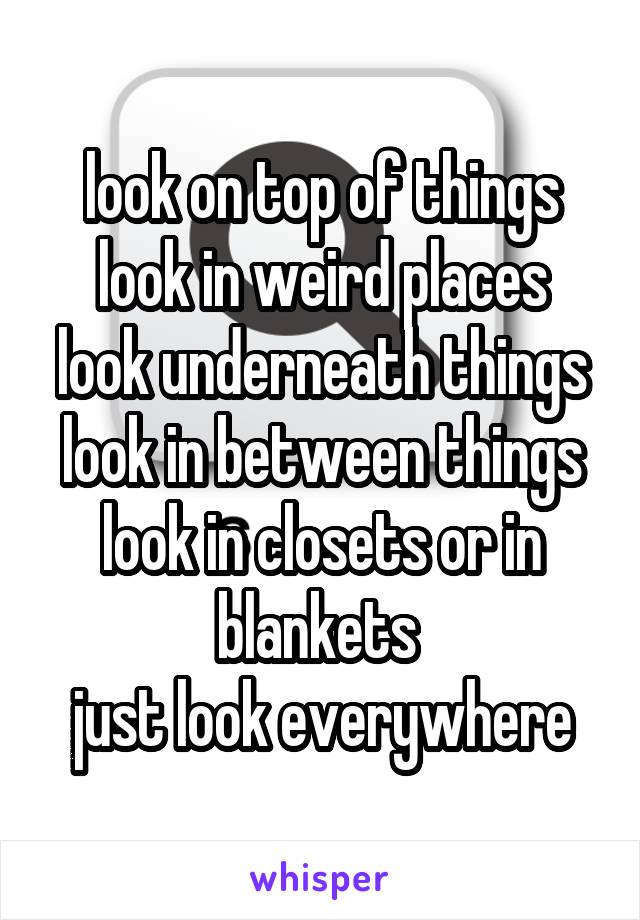 look on top of things
look in weird places
look underneath things
look in between things
look in closets or in blankets 
just look everywhere