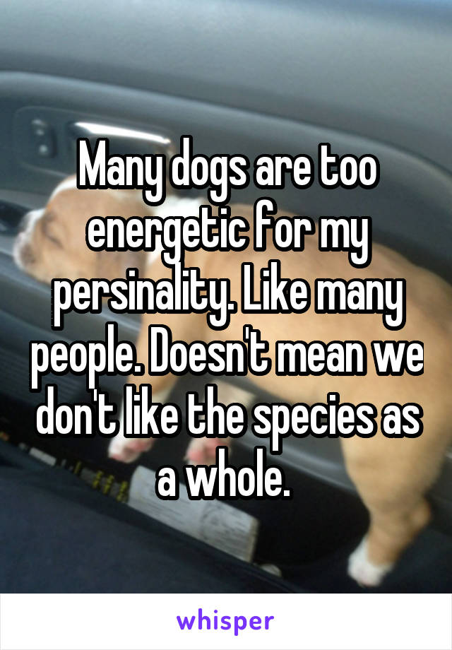 Many dogs are too energetic for my persinality. Like many people. Doesn't mean we don't like the species as a whole. 