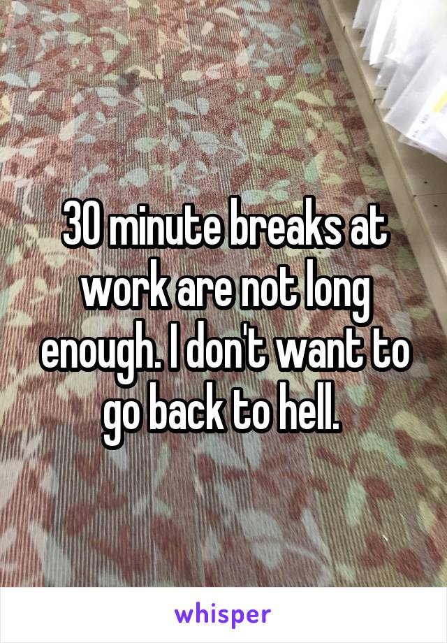 30 minute breaks at work are not long enough. I don't want to go back to hell. 