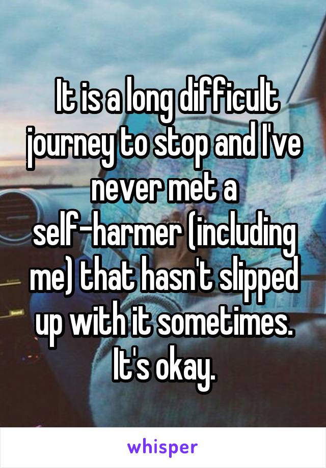  It is a long difficult journey to stop and I've never met a self-harmer (including me) that hasn't slipped up with it sometimes. It's okay.