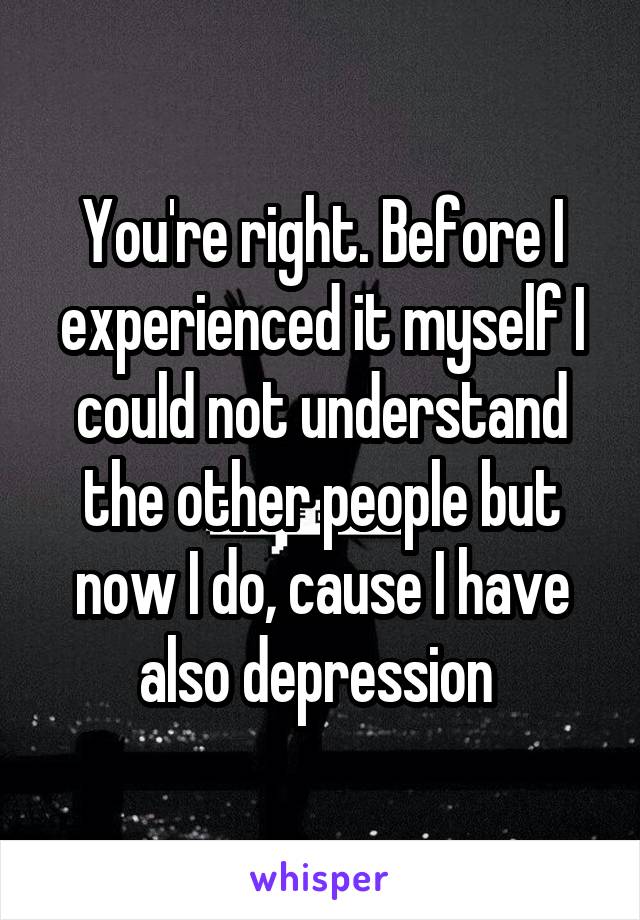 You're right. Before I experienced it myself I could not understand the other people but now I do, cause I have also depression 