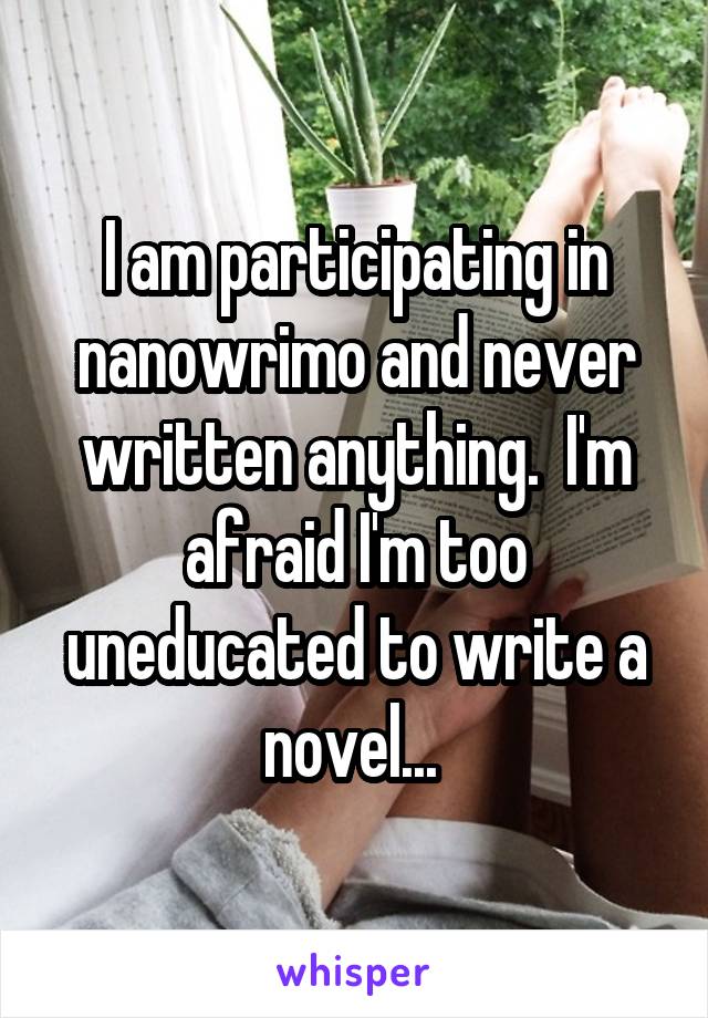 I am participating in nanowrimo and never written anything.  I'm afraid I'm too uneducated to write a novel... 