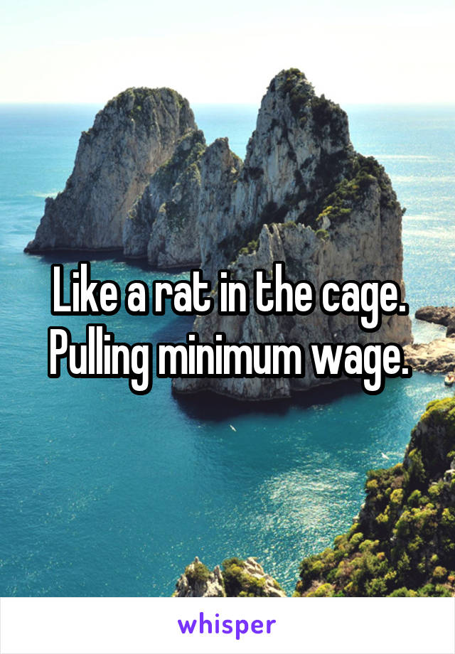 Like a rat in the cage.
Pulling minimum wage.