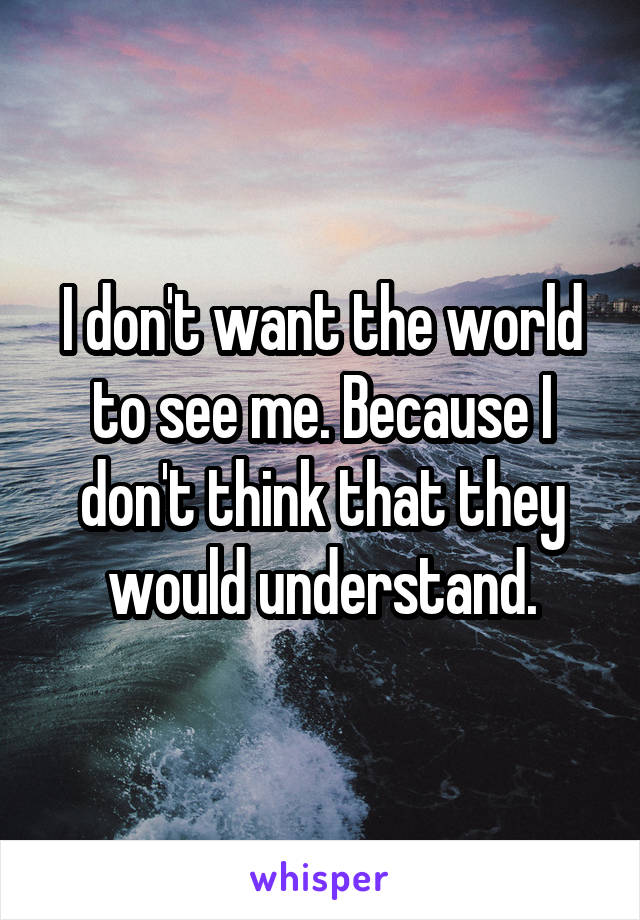 I don't want the world to see me. Because I don't think that they would understand.